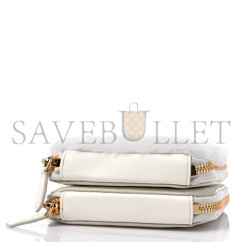 PRADA SAFFIANO SHEARLING TRIANGLE MINI POUCH WHITE 1NR015 (15*10cm) 